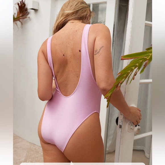 Aerie Shine Rib Birthday Scoop Cheekiest One Piece Swimsuit XXL pink soft girl - Picture 4 of 8